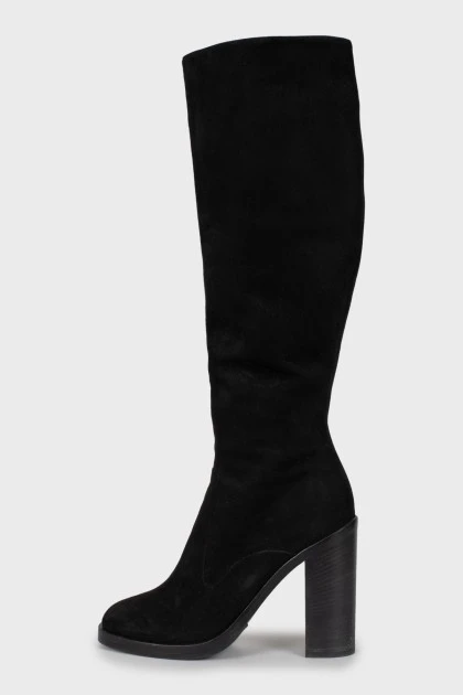 Black suede high heel boots