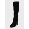 Black suede high heel boots