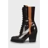 Patent lace-up ankle boots