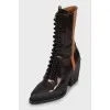 Patent lace-up ankle boots
