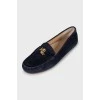 Suede loafers with gold logo