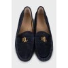 Suede loafers with gold logo