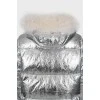 Silver down jacket with fur on the hood