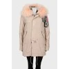Printed parka with pink fur