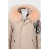 Printed parka with pink fur