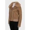 Brown cropped sheepskin coat
