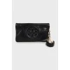 Leather clutch with embroidered logo