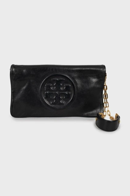 Leather clutch with embroidered logo