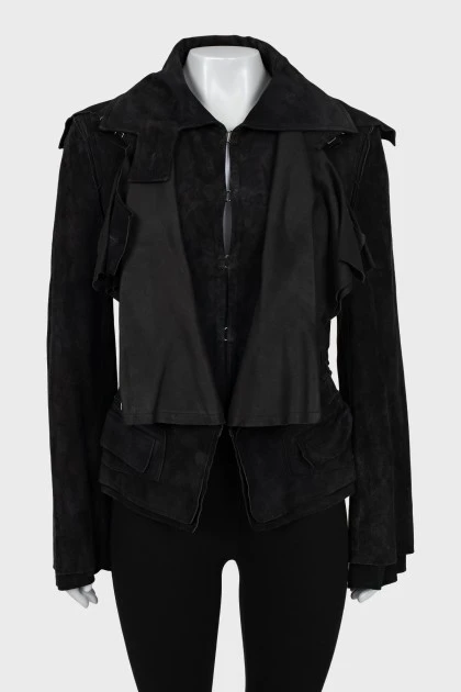 Black leather jacket with hooks