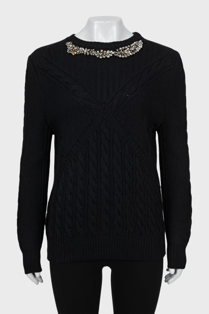 Wool jumper decorated with rhinestones