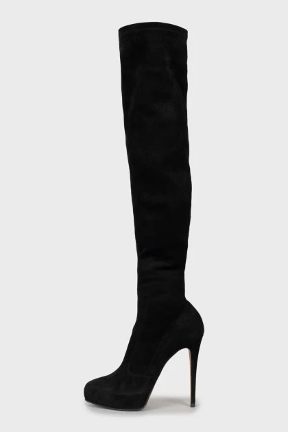 Pointed toe suede over the knee boots