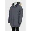 Men's gray down jacket with fur