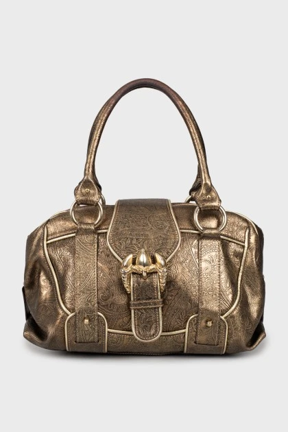 Gold-tone bags with embossed leather