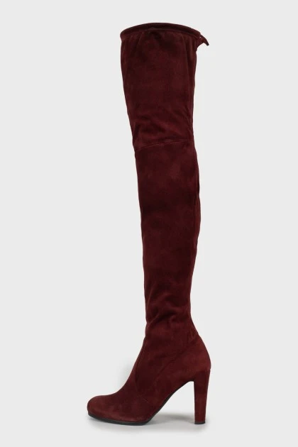 Burgundy suede over the knee boots