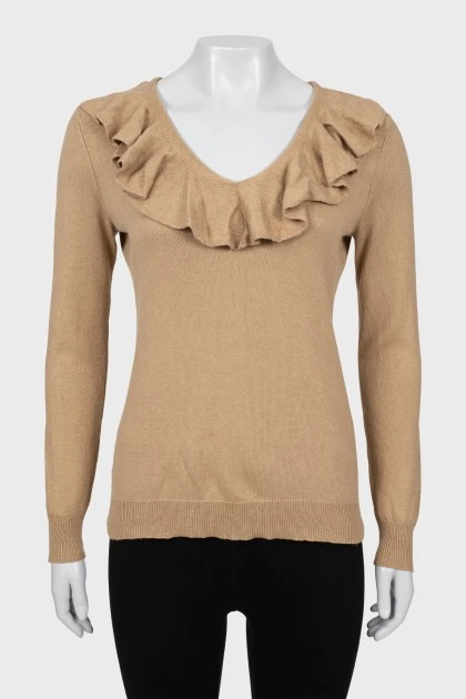 Silk and cashmere ruffled pullover
