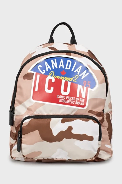 Backpack in military print with tag