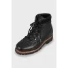 Perforated leather lace-up boots