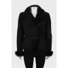 Fitted black shearling coat