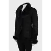 Fitted black shearling coat
