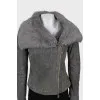 Gray sheepskin coat with embossed suede
