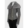 Gray sheepskin coat with embossed suede