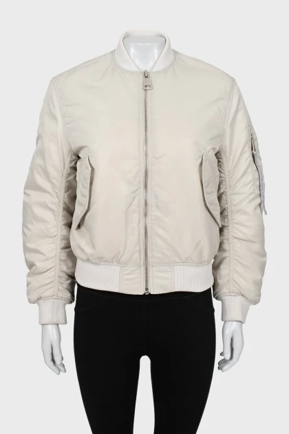 White bomber jacket with pockets
