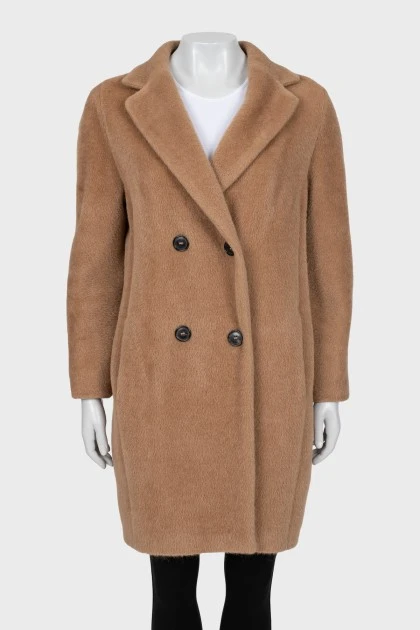 Double-breasted alpaca and wool coat
