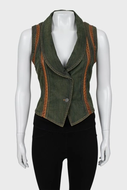Denim vest with leather inserts