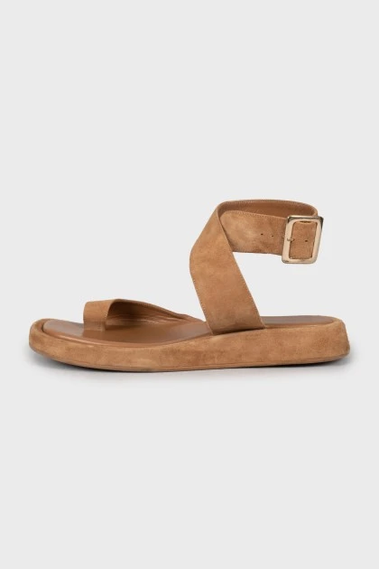 Brown suede and leather sandals