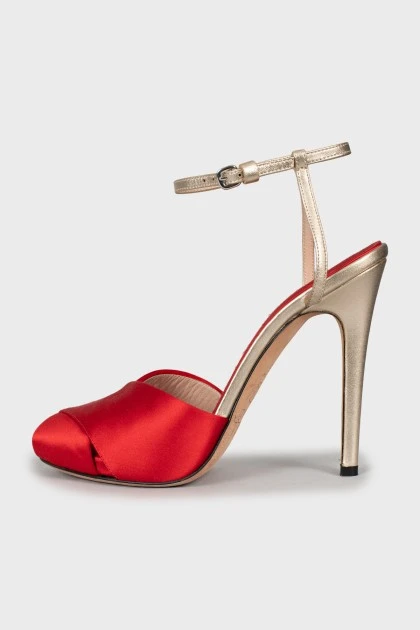 Red textile stiletto sandals