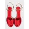 Red textile stiletto sandals
