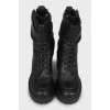 Black leather block heel boots