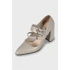 Gray block heels
