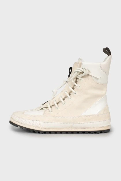 White leather and suede boots
