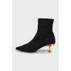 Textile ankle boots with gold heel