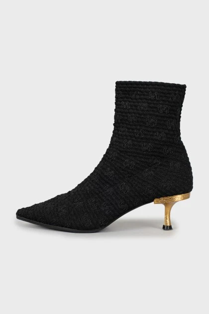 Textile ankle boots with gold heel