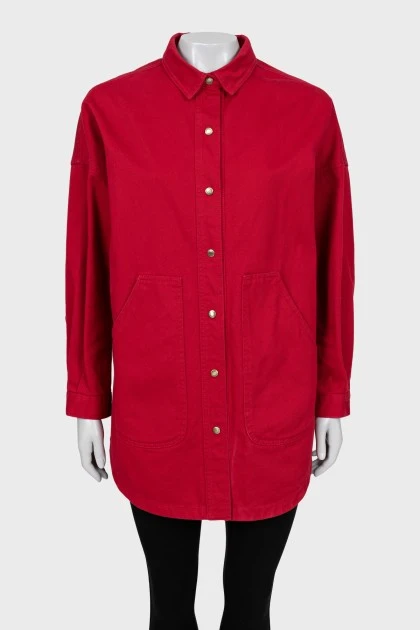 Red denim shirt