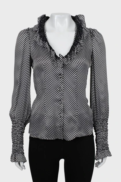 Black blouse with white polka dots