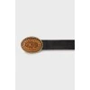 Men's leather belt with wooden buckle