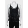 Silk tank top with lace and rhinestones