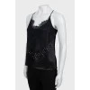 Silk tank top with lace and rhinestones