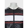 Men's windbreaker with leather collar and tag