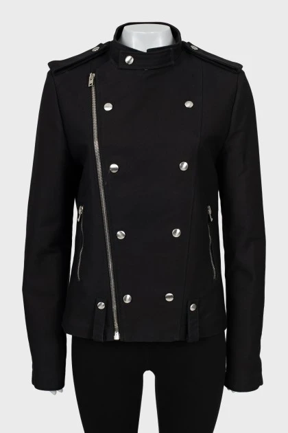 Black jacket with bias fastening