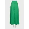 Green pleated maxi skirt