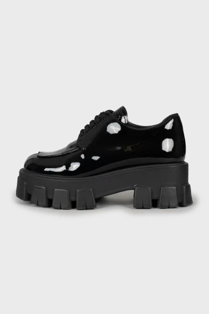 Black patent leather shoes with chunky soles