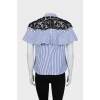 Blouse in striped print with frill