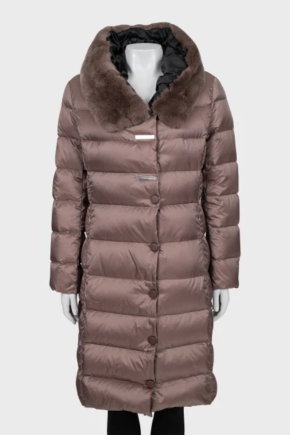 Brown down jacket with belt
