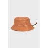 Brown leather bucket hat