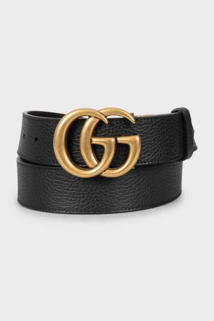 Men's leather belt with gold logo