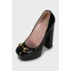 Black leather block heels